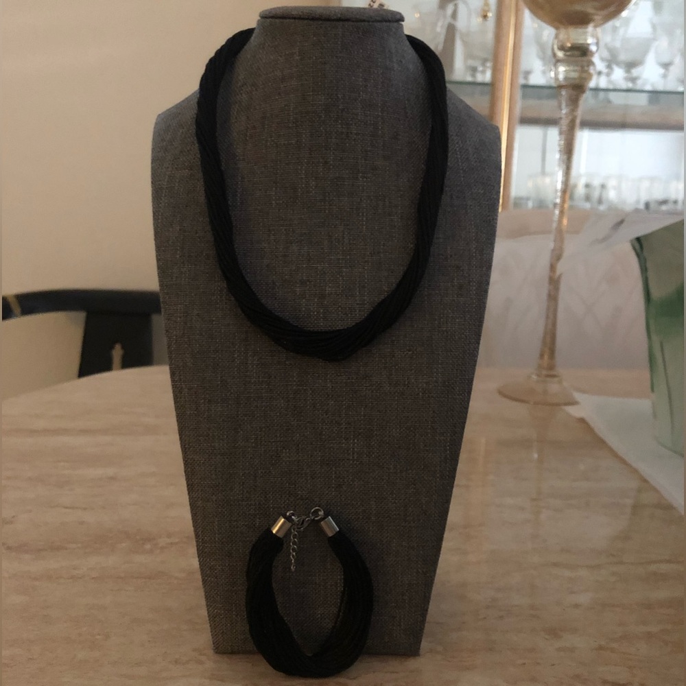 Black Multi-Strand Stainless Steel Necklace and Bracelet